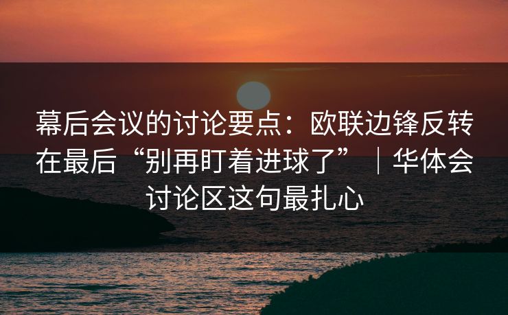 幕后会议的讨论要点：欧联边锋反转在最后“别再盯着进球了”｜华体会讨论区这句最扎心