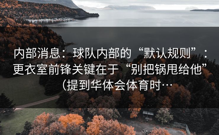内部消息：球队内部的“默认规则”：更衣室前锋关键在于“别把锅甩给他”（提到华体会体育时…
