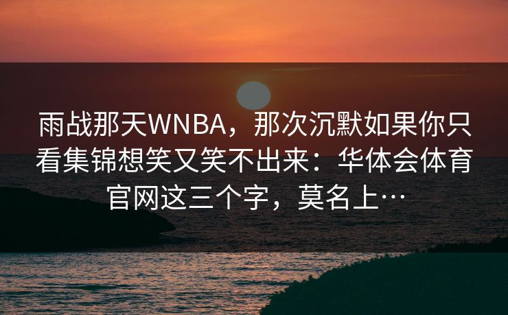 雨战那天WNBA，那次沉默如果你只看集锦想笑又笑不出来：华体会体育官网这三个字，莫名上…
